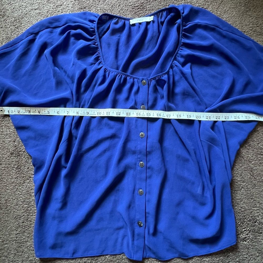 Lush Royal Blue V Neck Chiffon Blouse - Picture 8 of 9